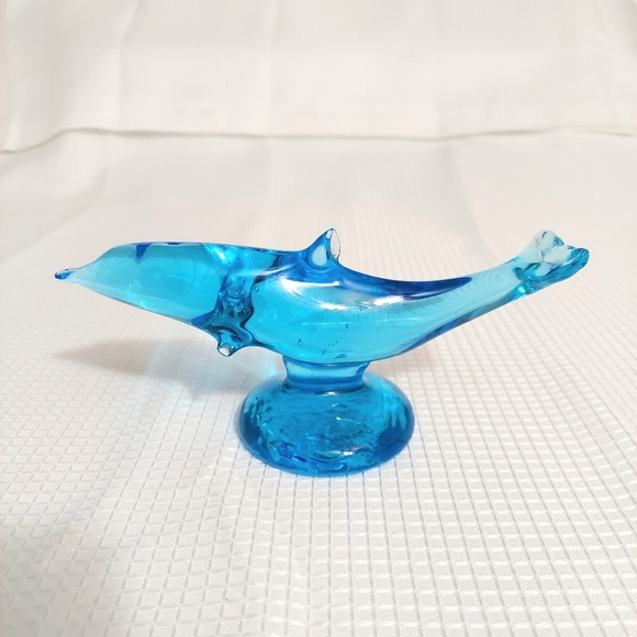 Ron Ray Signed 1996 Art Glass Dolphin Figurine Paperweight Blue - Picture 1 of 11